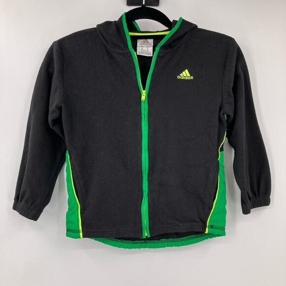 Adidas Black Green Neon Yellow Embroidered Logo Full Zip Hooded Fleece Jacket - Picture 1 of 13
